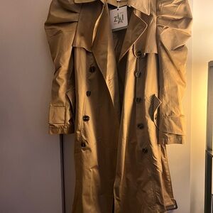 Puff Sleeve Tan Trench Coat
